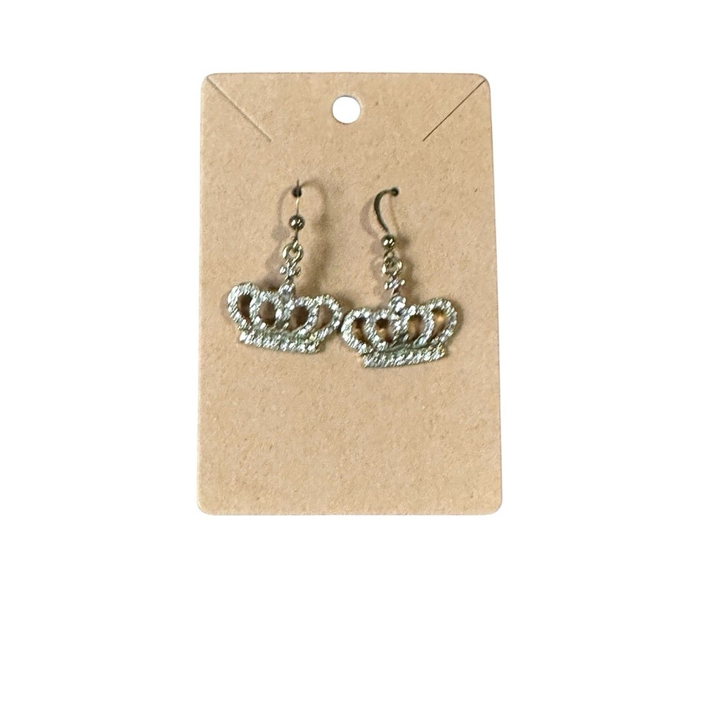 Womens‎ Silver Tone Rhinestone Crown Drop Earrings Royal Tiara Princess Jewelry